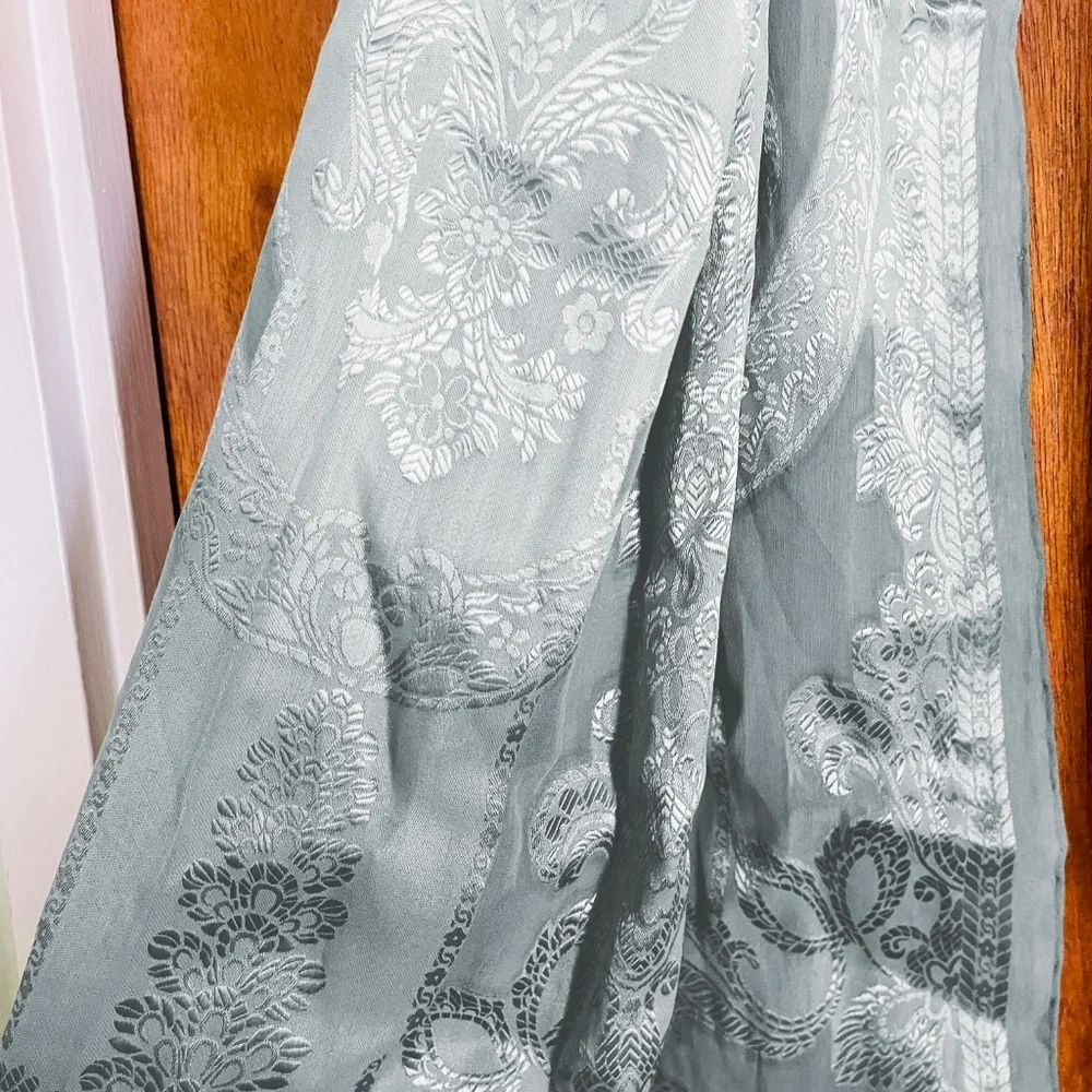 Gray Silk Jacquard Scarf Floral Damask Wrap Lightweight Evening Shawl